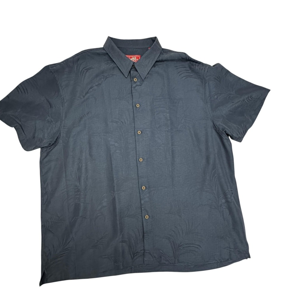Woody's Retro Lounge Shirt Mens 3XL Blue Palm Jacquard Hawaiian Button Up